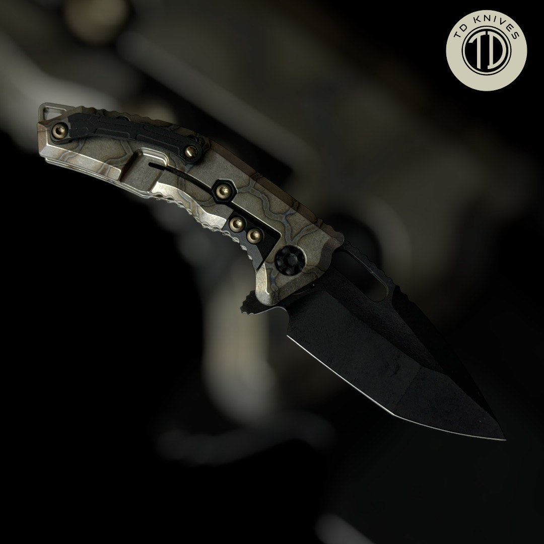 HERETIC - Medusa W/ Flamed Titanium Handle & Tanto Edge Black DLC Blade Model # H009-6A-FTI