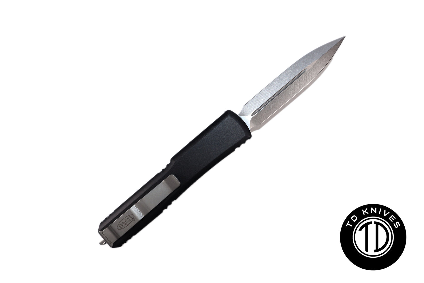 MICROTECH - Ultratech Double Edge in Black with Stonewashed Finish Blade. Model # 122-10