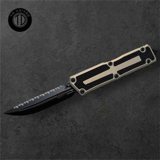 MICROTECH - Scarab II D/E-S Gen III in Sand W/ Black Full Serrated Blade