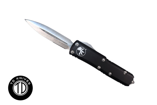 MICROTECH - UTX-85 Double Edge with Black Handle and Satin Finish Blade. Model # 232-4