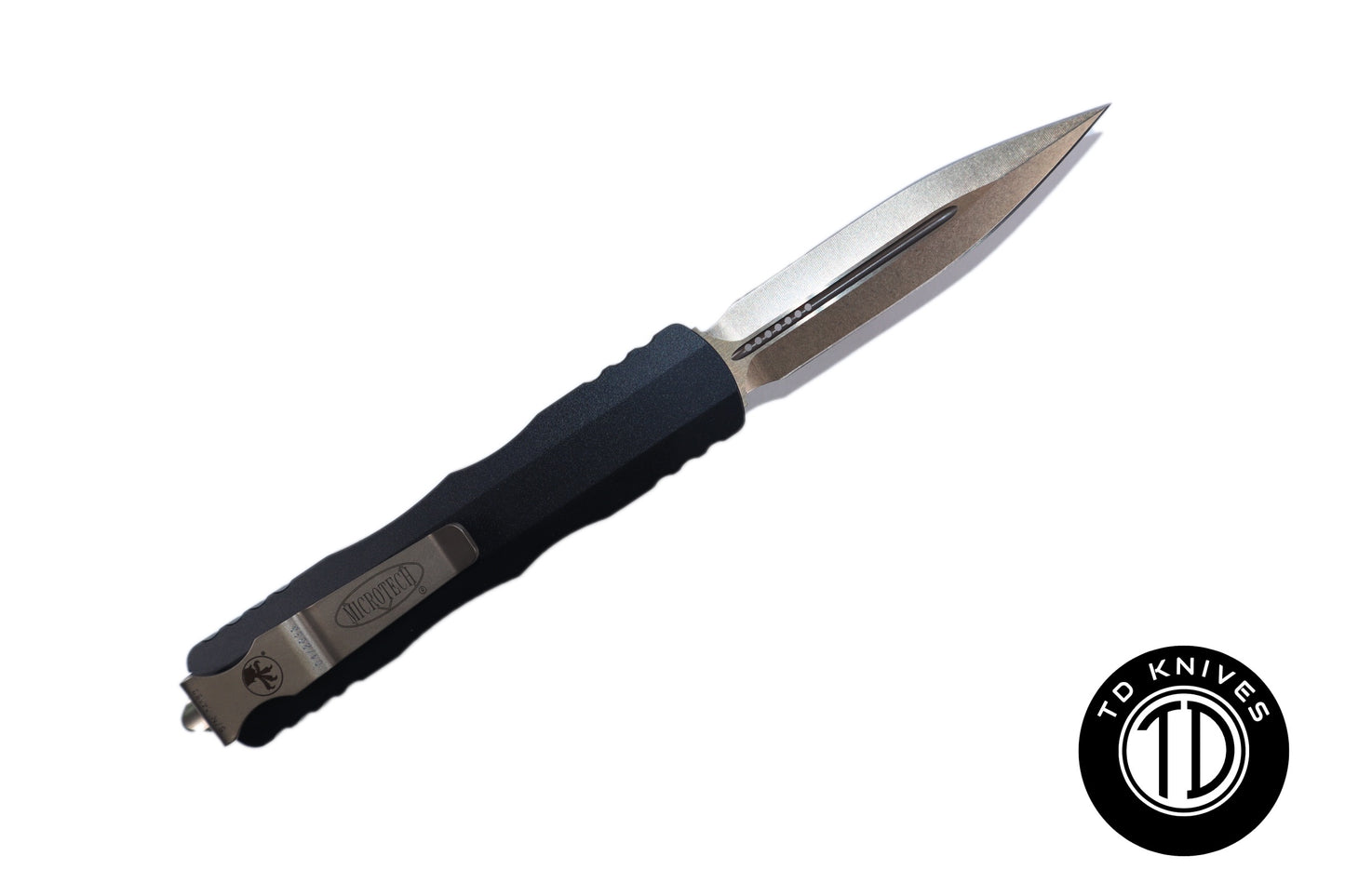 MICROTECH - Dirac Double Edge in Black with Bronze Blade and Hardware. Model # 225-13