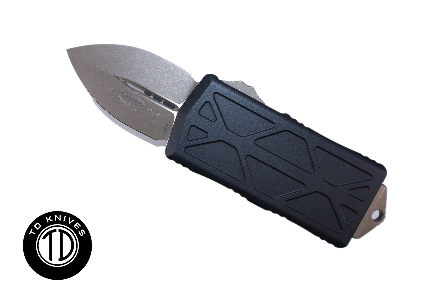 MICROTECH - Exocet Double Edge in Black with Apocalyptic Bronze Blade and Bronze Hardware. Model # 157-13AP