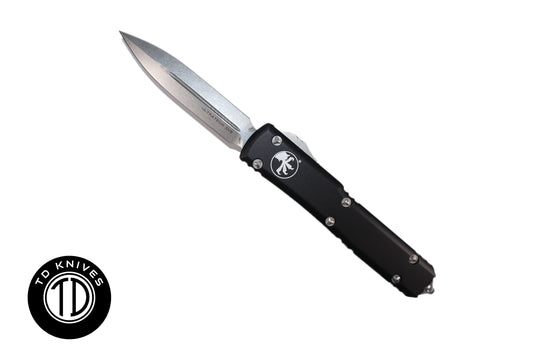 MICROTECH -  Ultratech Double Edge in Black with Stonewashed Finish Blade. Model # 122-10