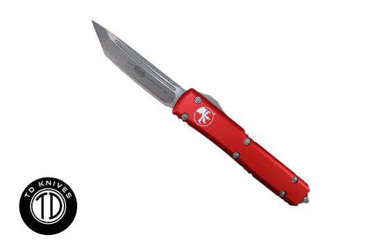 MICROTECH - Ultratech Tanto Edge in Red with Apocalyptic Finish Blade. Model # 123-10APRD