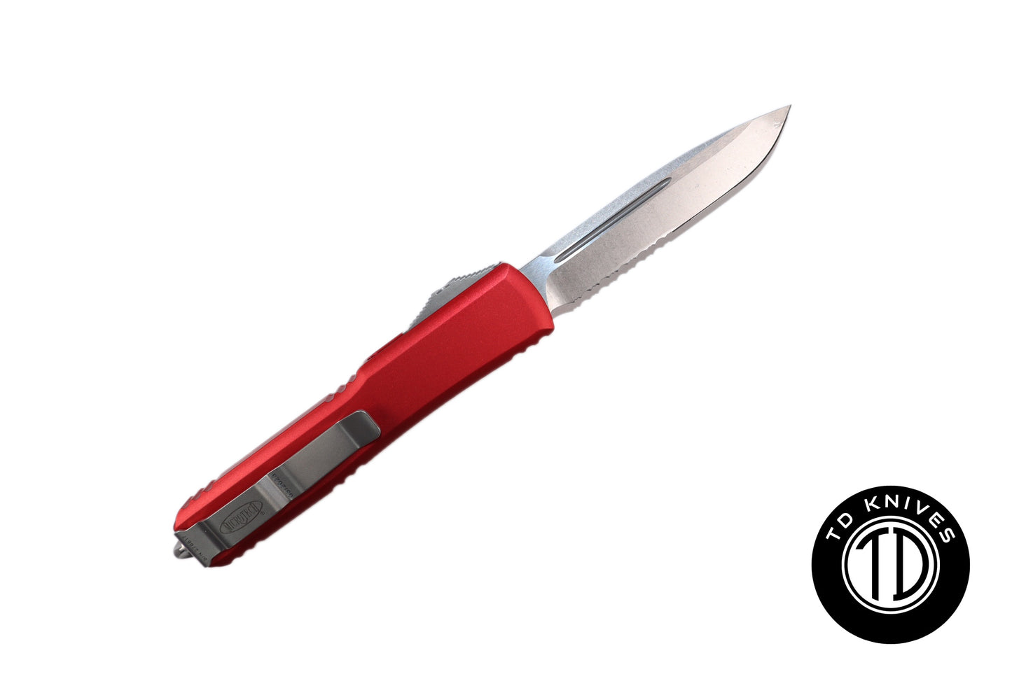 MICROTECH - Ultratech Partial Serrated Standard Edge in Red with Stonewashed Finished Blade. Model # 121-11RD
