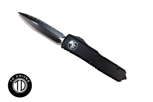 MICROTECH - UTX-85 Fully Serrated Double Edge in Tactical Black with Black Blade Finish. Model # 232-3T