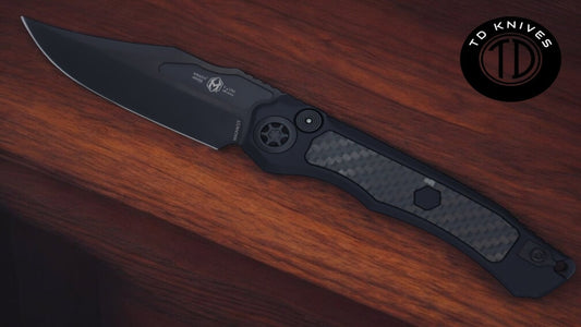 HERETIC - Wraith V4 DLC Bowie in Black W/ Glow Carbon Fiber Inlays & Tritium Button. Model # H002-6A- GLO/CF