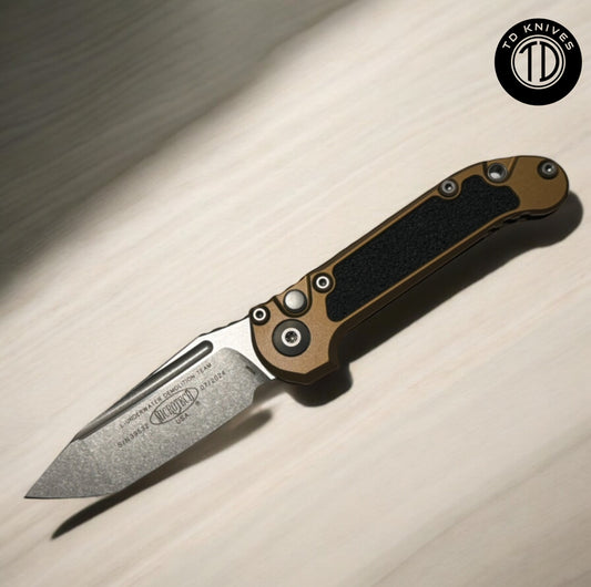 MICROTECH - LUDT T/E Gen III in Tan W/ Standard Edge Stonewash Blade. Model # 1136-10 TA