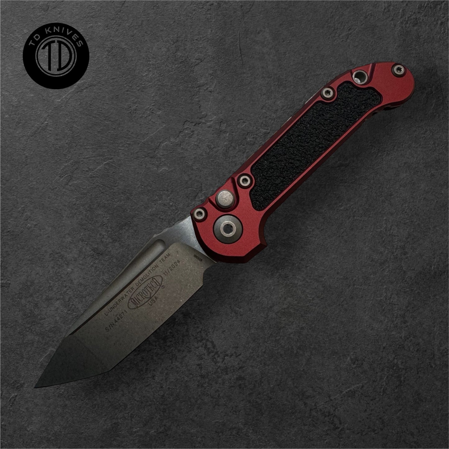 MICROTECH - LUDT T/E Gen III in Merlot W/ Apocalyptic Blade Finish. Model # 1136-10 APMR