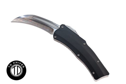 HERETIC - ROC W/ Black Handle & Satin Curved Hawkbill Blade Finish. Model # H060-1A