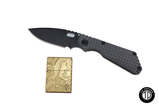 Strider SnG Monkey Edge Frag Pattern W/ Grey G10 Handle and Topography Custom Brass Lighter