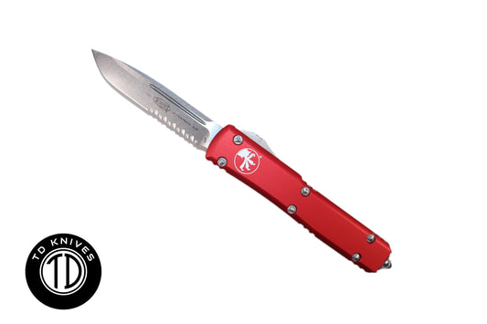 MICROTECH - Ultratech Partial Serrated Standard Edge in Red with Stonewashed Finished Blade. Model # 121-11RD