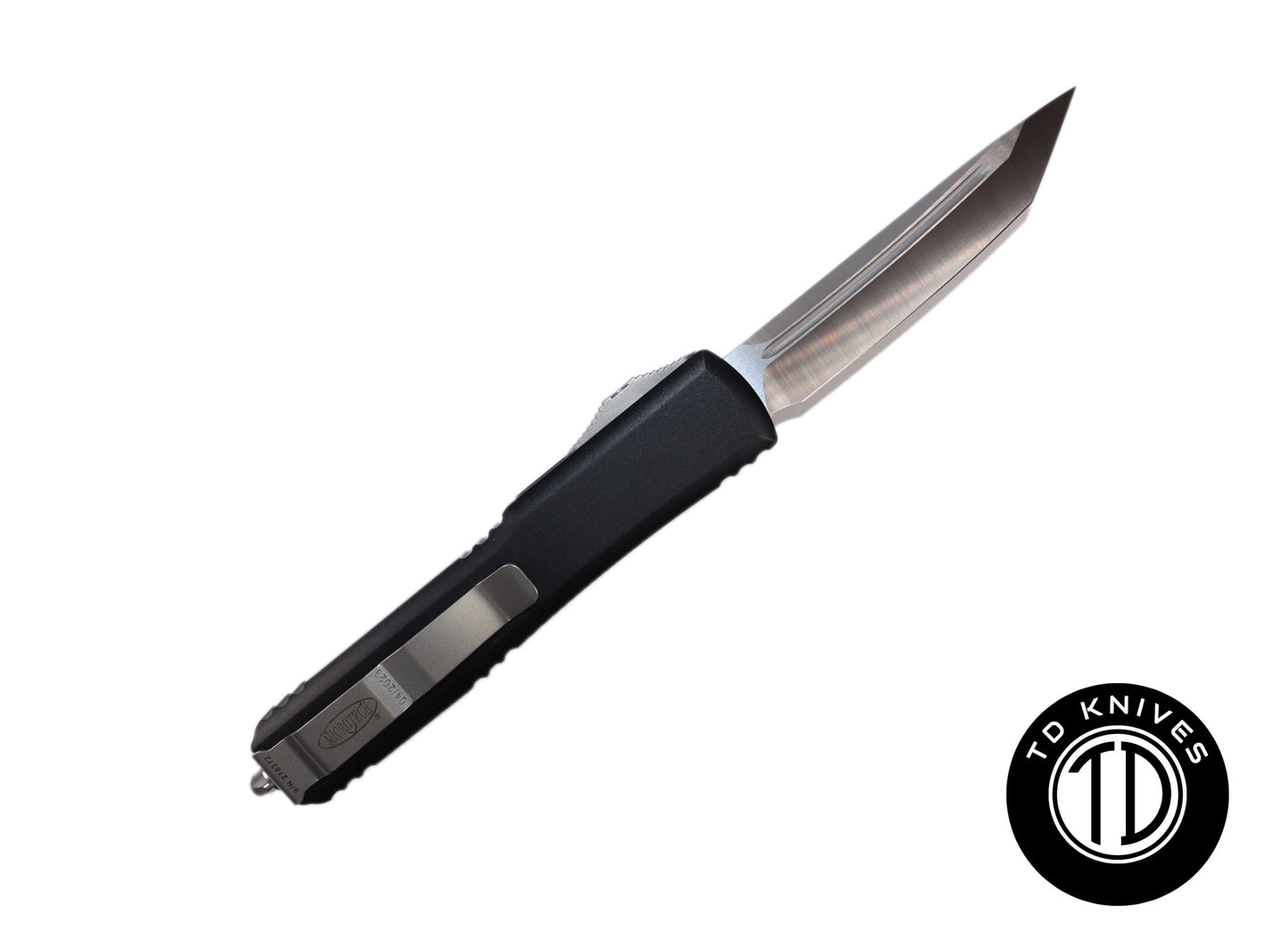 MICROTECH - Ultratech Tanto Edge in Black with Satin Finish Blade. Model # 123-4