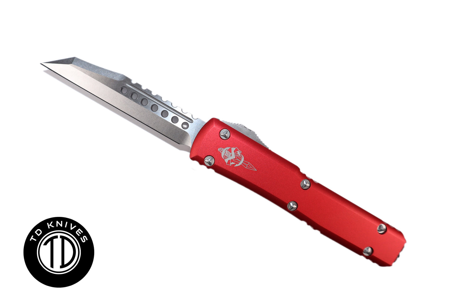 MICROTECH - Ultratech Warhound Signature Series in Red with Stonewashed Finished Blade. Model # 119W-10RDS