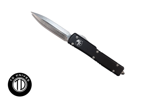 MICROTECH - UTX-70 Double Edge in Black with Stonewashed Finish Blade. Model # 147-10