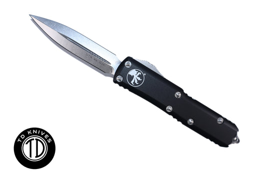 MICROTECH - UTX-85 Double Edge with Black Handle and Stonewashed Finish Blade. Model # 232-10