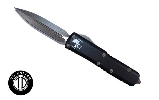 MICROTECH - UTX-85 Double Edge in Black with Apocalyptic Bronze Blade and Bronze Hardware Finish. Model # 232-13AP